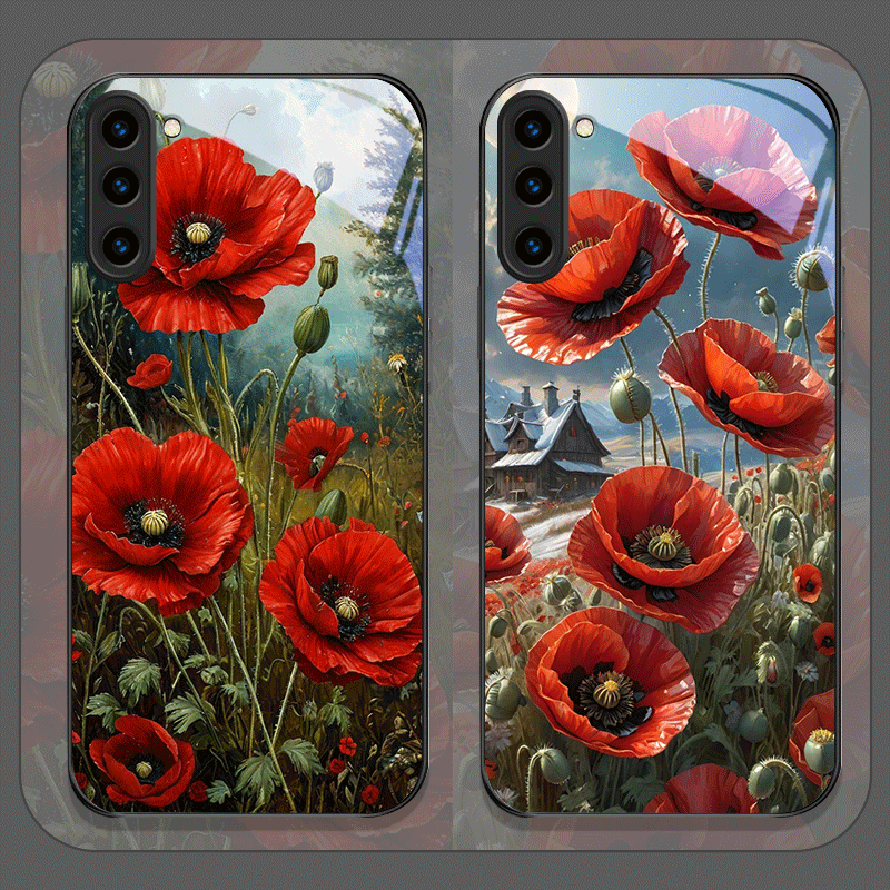 Samsung Galaxy S24 - 레트로 양귀비 꽃 핫 레드 프린트