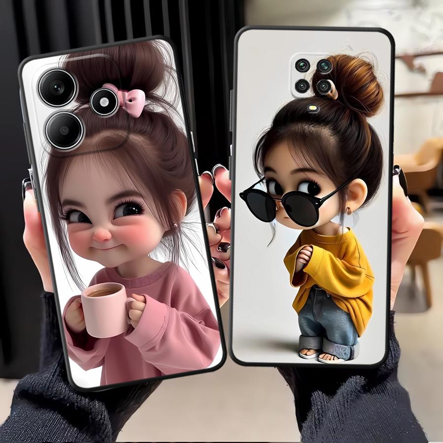 Xiaomi Redmi Note 13 - 만화 소녀 패턴 푼다 폰 커버
