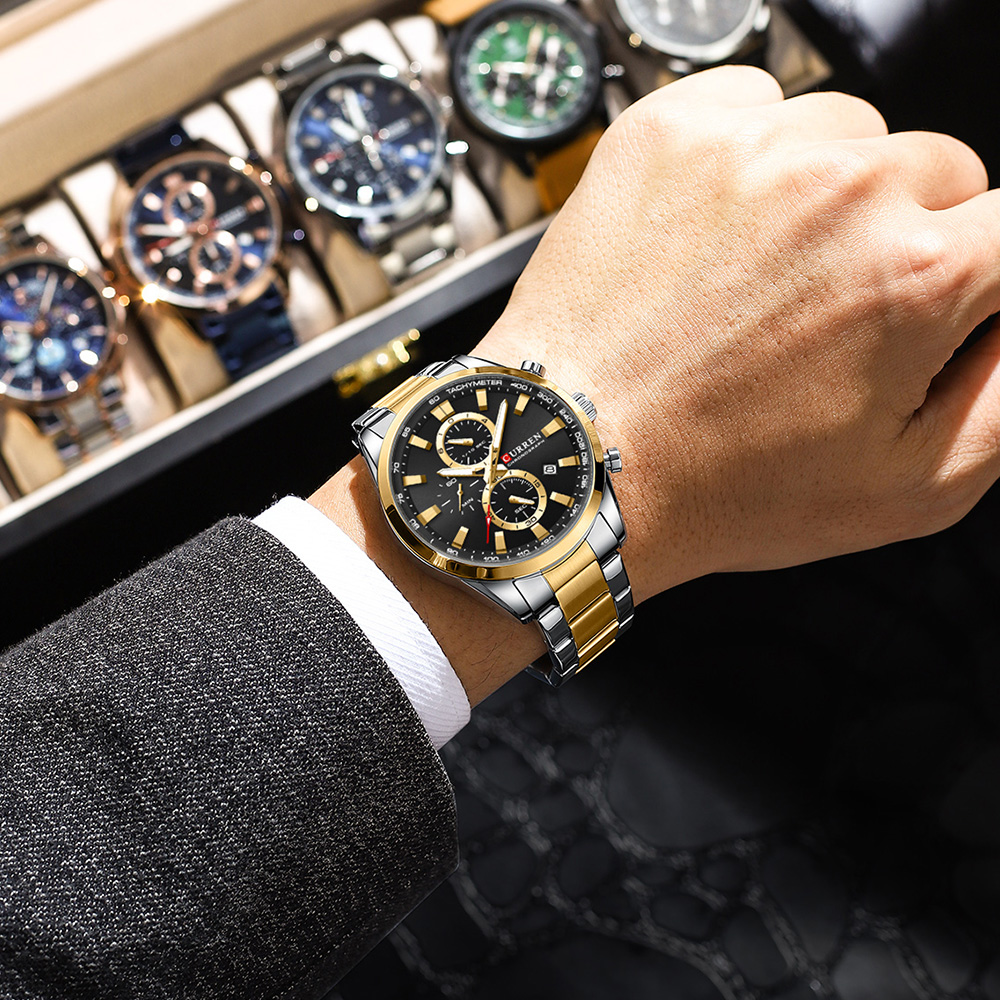 CURREN 캐주얼 쿼츠 크로노 스포츠 시계 남성용 브 - Accessories With Watch 리뷰 및 가격
