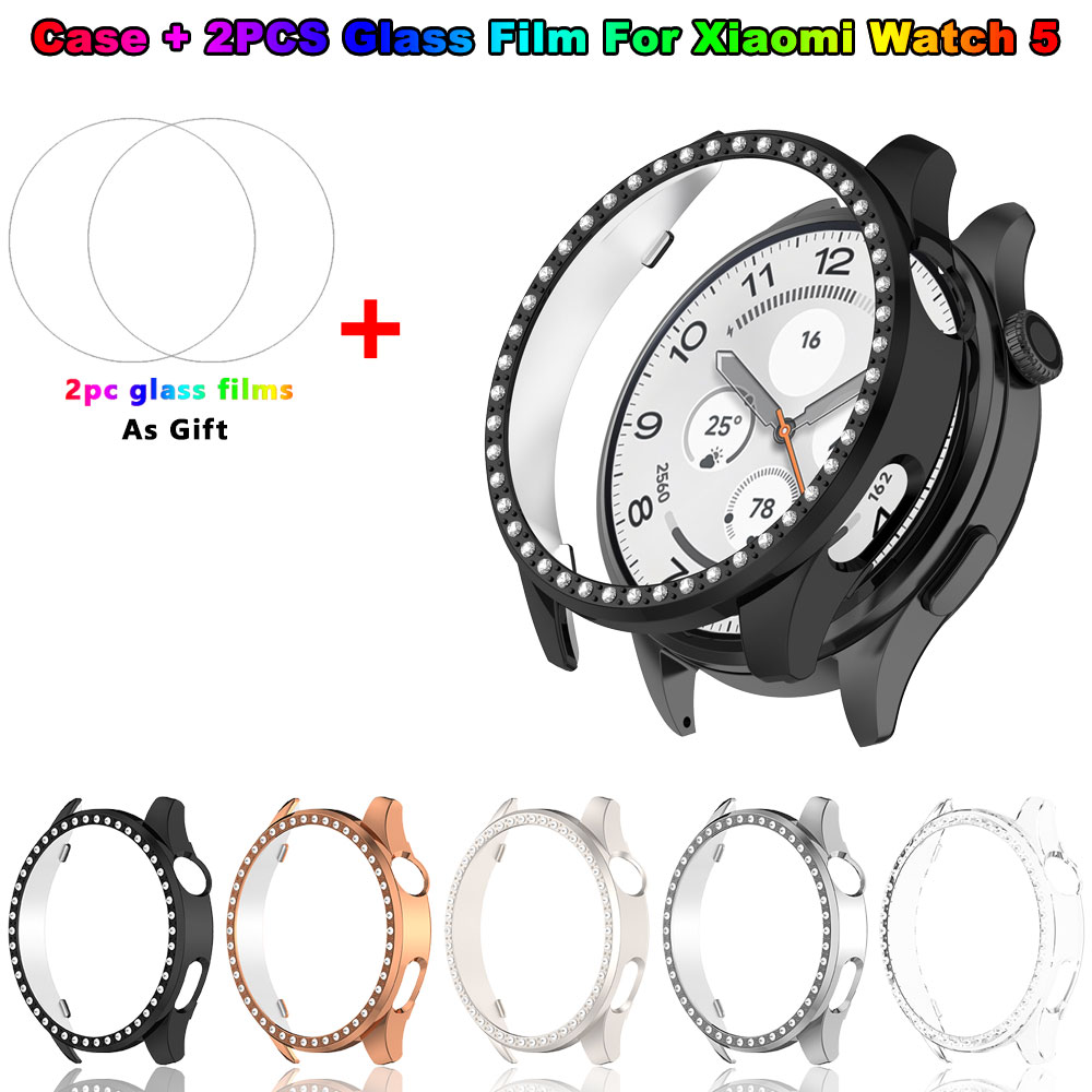 샤오미 워치 5용 블링 PC 케이스 + 강화유리 필름, - Android Smartwatch Accessories 리뷰 및 가격