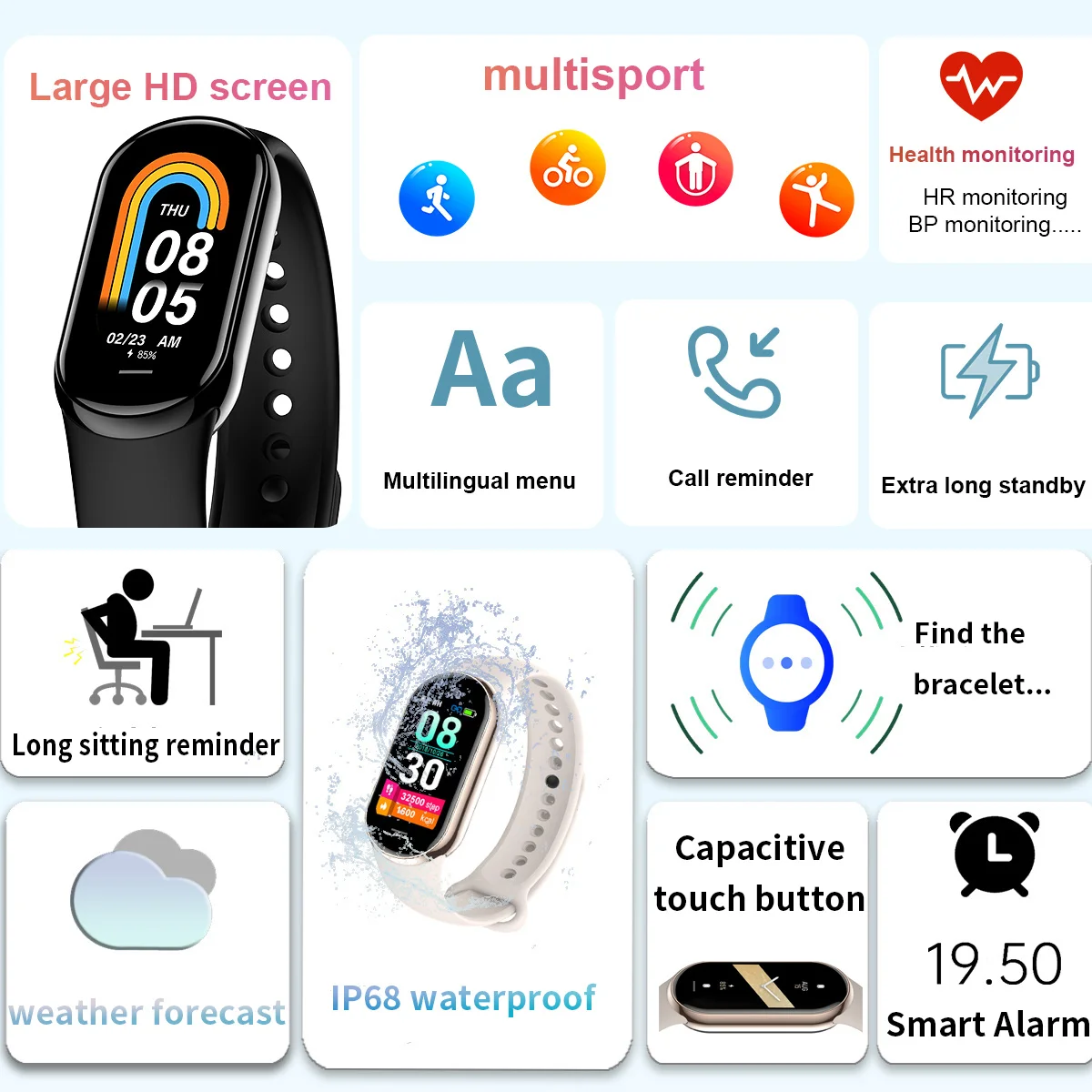 새로운 오리지널 소형 M8 밴드 스마트 남성 여성 스마 - Android Smartwatch Accessories 리뷰 및 가격